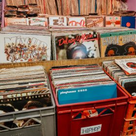 Crates of vinyl records
